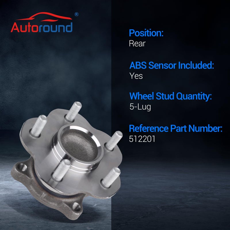 Autoround 512201 Rear Wheel Hub and Bearing Assembly Fit for 2002-2006 Nissan Altima, 2004-2008 Maxima, 2004-2009 Quest, 5 Lug w/ABS - Image 3